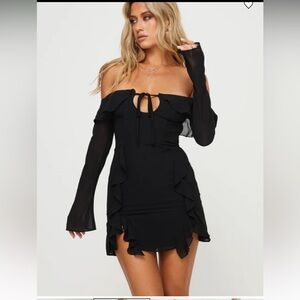 Princess Polly Mollins Long Sleeve Mini Dress Black